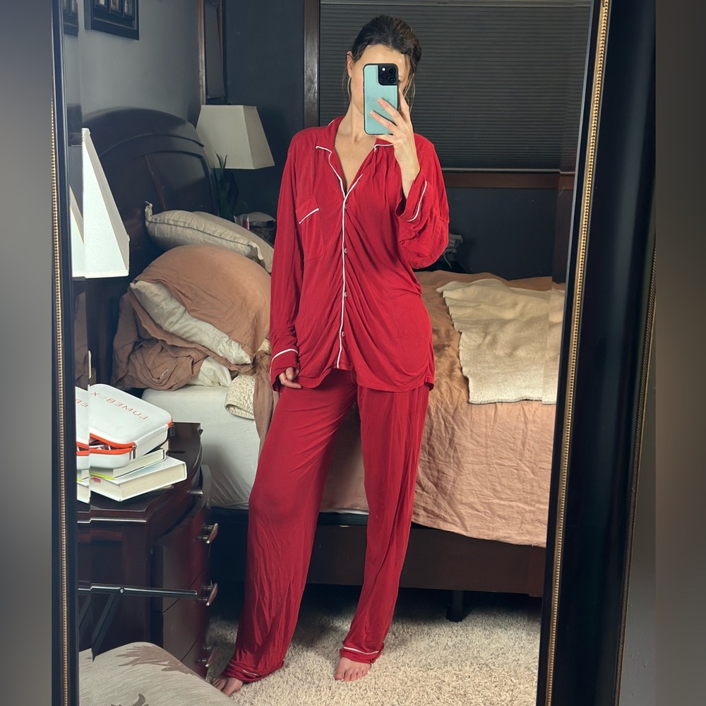 Eberjey Giselle Red Long-Sleeve Button Pajama Set